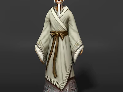 Ancient Character In Traditional White Robe With Brown Belt Decorative Cuffs And Patterned Hem 3d model