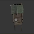 Traditional Wooden Cart With Green Roof Wooden Barrel And Large Wheels