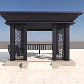 Black Chinese Pavilion With Intricate Carved Columns Flat Roof And Stone Steps