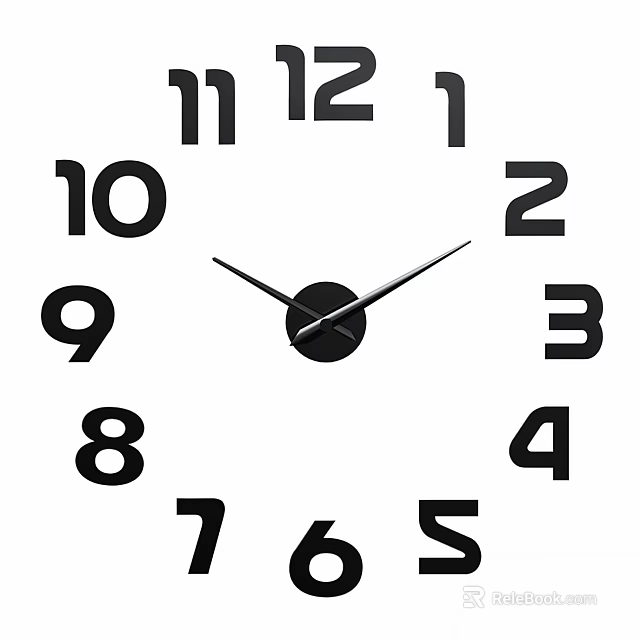 Minimalist Analog Wall Clock With Black Numbers White Background And Clear Hands Design 3d model 
