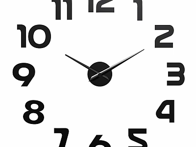 Minimalist Analog Wall Clock With Black Numbers White Background And Clear Hands Design 3d model