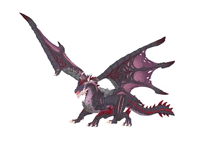 Mythical Purple Red Dragon With Large Decorative Wings And Scaled Body Standing 3d model