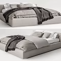 Modern Double Bed Design With Light Gray Upholstery Soft Blanket And Pillows 3d model