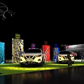 White Cars On Green Grass Display Platform With Colorful Lights And Nissan Logo