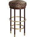 Colorful Patterned Leopard Print Bar Stools With Green Scarf Dark Wooden Legs Gold Rings