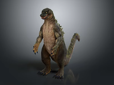 Giant Monster 3D Rendering Standing Pose Green Skin Spiked Back Sharp Claws 3d model