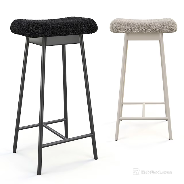 Modern Bar Stools With Black And White Frames And Upholstered Seats 3d model 