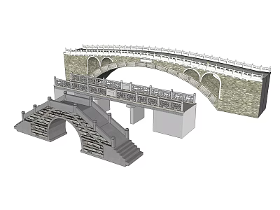 Stone Arch Bridge Structure Featuring Railings Steps And Traditional Design Elements 3d model