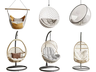 Stylish Hanging Chairs In Various Designs With Rattan Fabric And Metal Stand For Indoor Decor 3d model