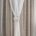 White Sheer And Beige Heavy Curtains With Ring Tiebacks For Window Decor 3d model