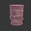 Unique Handcrafted Wooden Decorative Ornament Set With Totem Facial Carvings And Geometric Patterns