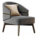 Gray Velvet Single Sofa With Beige Cushion Metal Accents And Dark Wooden Legs