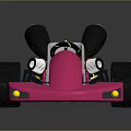 Pink Go-Kart with Large Black Wheels Gray Seat Yellow Accents and Fun Cartoon Design