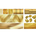 Elegant Golden Decorative Ornament Collection With Abstract Shapes And Textured Panels