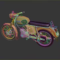 Yellow Motorcycle with Black Seat Chrome Accents Shiny Wheels and Reflection on Dark Surface