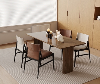 Middle style dining table and chair combination 3d model