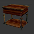 Wooden Side Table with Two Tier Design Smooth Mahogany Colored Tabletop and Decorative Cylindrical Legs