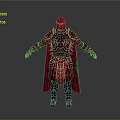 Full Body Red Armored Warrior With Decorative Patterns And Red Cape