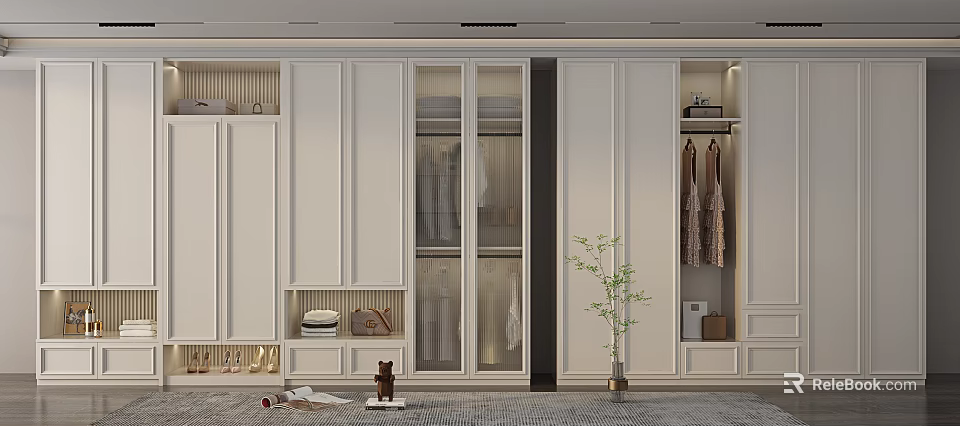 Modern White Wardrobe Design With Glass Doors Built In Storage And Hanging Space 3d model 
