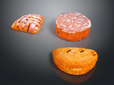 Delicious Assorted Baked Pastries With Icing And Colorful Toppings On Dark Background 3d model