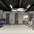 Gym Reception Space With Minimalist Design And Greenery 3d model