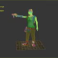 Red Haired Man Holding Gun Wearing Vest And Green Pants With Headphones On Platform