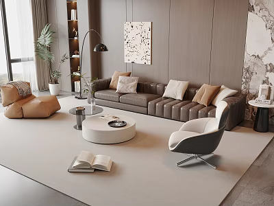 Modern Living Room Sofa Coffee Table Set with Throw Pillows Rug Floor Lamp and Decorative Painting 3d model