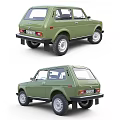 Vintage Green Off Road Vehicle With Rugged Design And Large Tires Showcased In Multiple Angles