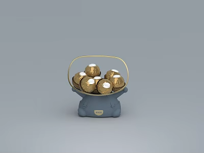 Artistic Handcrafted Sculpture Carving Decorative Container With Golden Chocolate Balls 3d model