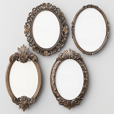 Vintage Style Ornate Oval Mirrors With Intricate Carved Frames For Wall Decor 3d model
