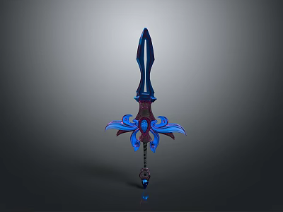 Decorative Fantasy Sword with Blue and Purple Ornamental Blade Guard and Intricate Design Elements 3d model