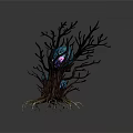 Cartoon Fantasy Tree Scene With Brown Trunk Purple Pink Branches And Blue Glowing Effects