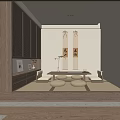 Traditional Tea Room With Natural Light Tatami Seating Wooden Cabinetry And Calligraphy Art