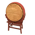 Traditional Red Musical Instrument Drum With Light Colored Head And Wooden Stand Stool