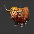 Low Poly Yak Model Featuring Orange Red Yellow Fur White Horns And 3D Art Style