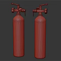 Two Commercial Blue And White Oxygen Cylinders With Valves Gauges And Safety Warning Labels