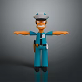 Cartoon Police Character In Blue Uniform With Cap Serious Expression And Outstretched Arms
