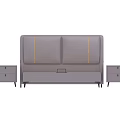 Modern Gray Double Bed With Yellow Stitching Frame Wooden Slats And Nightstands