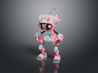 Cute Pink Robot Character With Humanoid Bio Mechanical Design 2023 Antenna And 3d model
