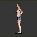 Woman Standing On Weight Scale Wearing Pink Vest Denim Shorts And Pink Slippers