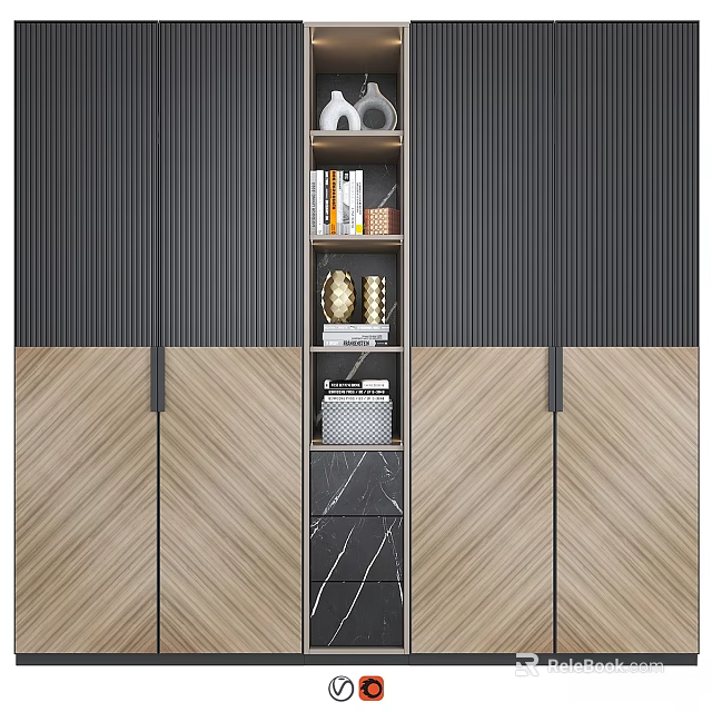 Modern Wooden Chest of Drawers With Textured Front And Decorative Top Design 3d model 