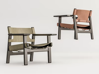 Two Modern Leisure Chairs With Green And Brown Upholstery And Wooden Frame Design 3d model