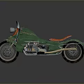 Green Motorcycle With Orange Seat Transparent Windshield Golden Exhaust And Unique Design
