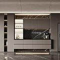 Modern Open Kitchen With Sleek Sideboard And Marble Countertop Design 3d model