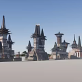Traditional Ancient Architecture With Multiple Towers Classic Roofs And Wooden Structures 3d model