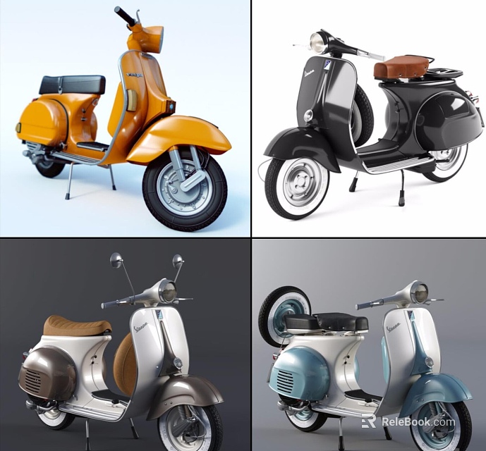 Vintage Scooter Collection With Multiple Colors And Classic Retro Design 3d model 