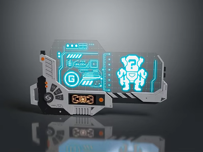 Futuristic Tech Control Panel With Transparent Blue Screen Robot Icon And Dashboard Design 3d model