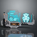 Futuristic Tech Control Panel With Transparent Blue Screen Robot Icon And Dashboard Design 3d model
