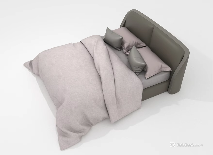 Modern Double Bed Interior With Gray Upholstered Headboard Light Pink Comforter And Matching Pillows 3d model 