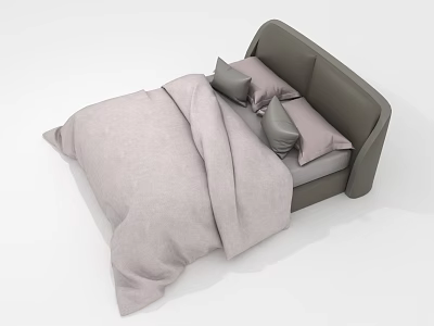 Modern Double Bed Interior With Gray Upholstered Headboard Light Pink Comforter And Matching Pillows 3d model